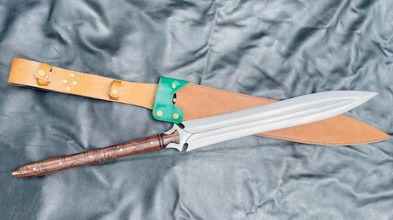 26" Inch D2 Steel Handmade Hunting Spear Sword, Hunting Swords, With Leather Sheath