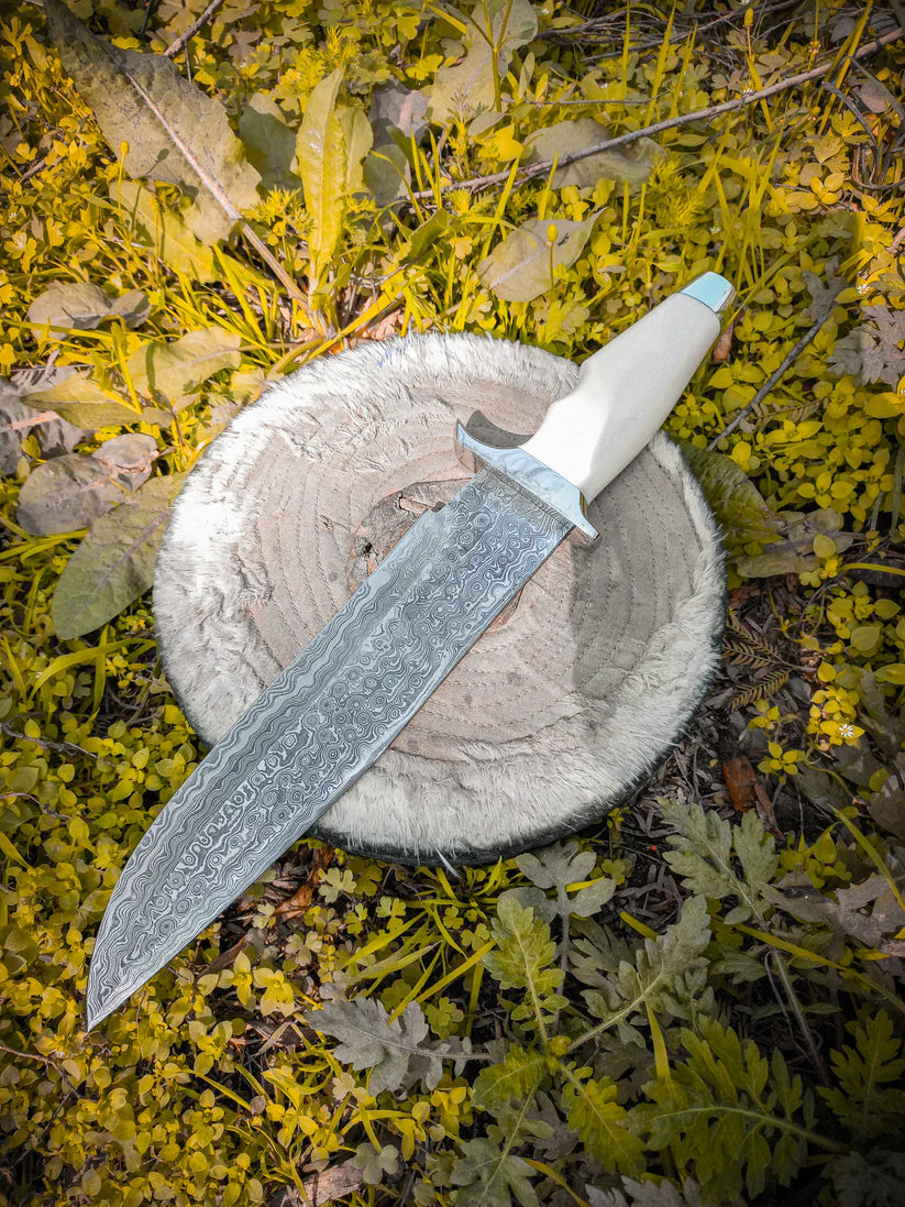 17" Handmade Bowie Knife, Damascus Steel Bowie Knife, Damascus Steel Hunting knife, Rain Drop pattern Damascus Bowie Knife, Birthday gift, gift for him, wedding gift, anniversary gift, Thanksgiving gift, valentine, Father Day Gift