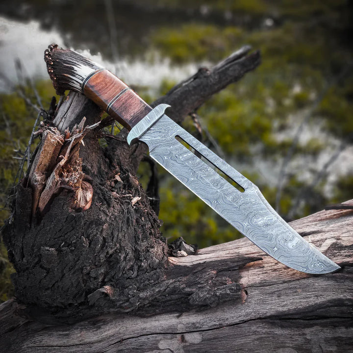 Handmade Damascus Steel Sharp Blade Bowie Knife With Unique Handle Best Gift Item