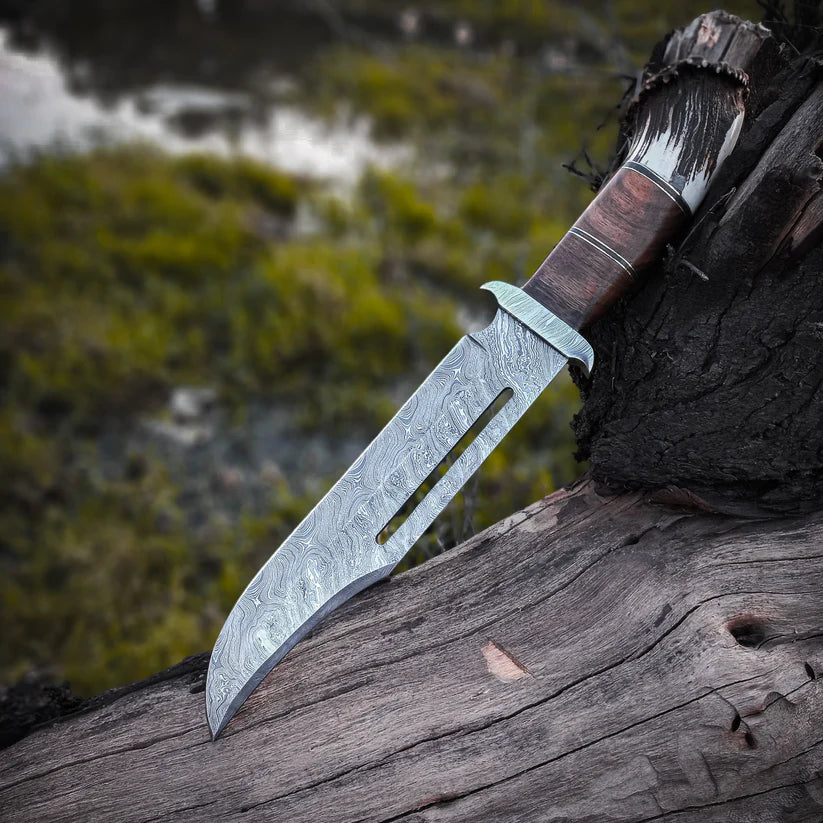 Handmade Damascus Steel Sharp Blade Bowie Knife With Unique Handle Best Gift Item