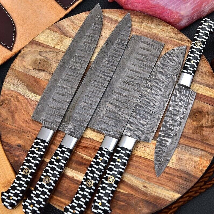 Handmade Gift Damascus Steel Chef Knife Set of 5 PCs, Damascus Kitchen Knife Set, BBQ Camping Knives, Mother Day Gift, Best Christmas Gift, Thanksgiving Gift, Best Handmade Gift item, Gift for him/her