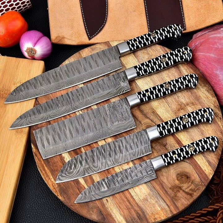 Handmade Gift Damascus Steel Chef Knife Set of 5 PCs, Damascus Kitchen Knife Set, BBQ Camping Knives, Mother Day Gift, Best Christmas Gift, Thanksgiving Gift, Best Handmade Gift item, Gift for him/her