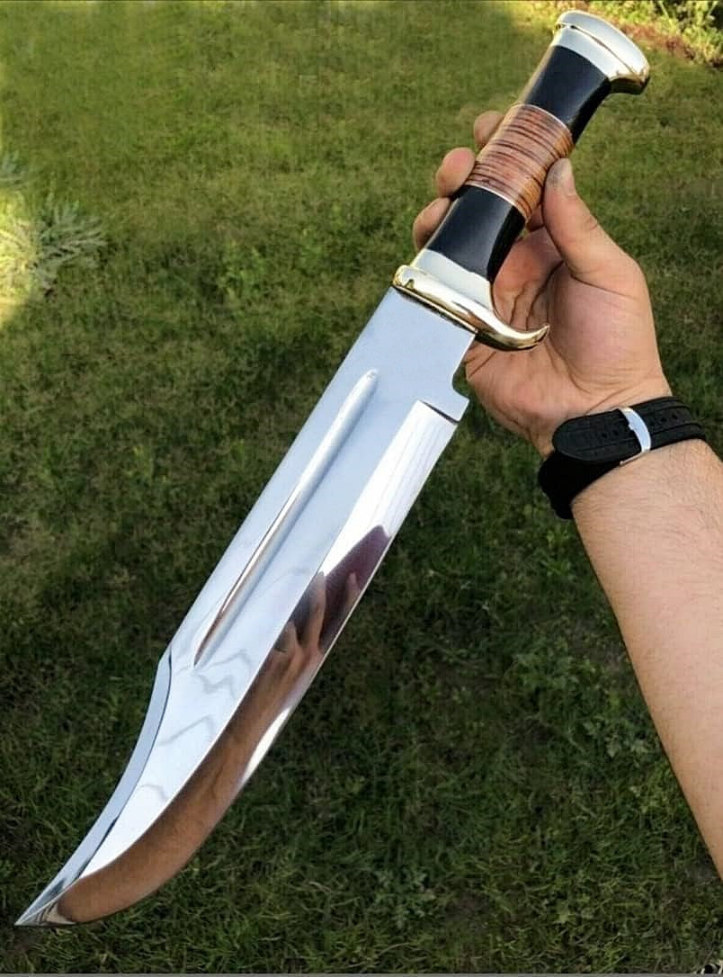 Handmade D2 Steel Mirror High Polish Crocodile🐊 Dundee Camping / Hunting Survival Bowie Knife Comes With Leather Sheath