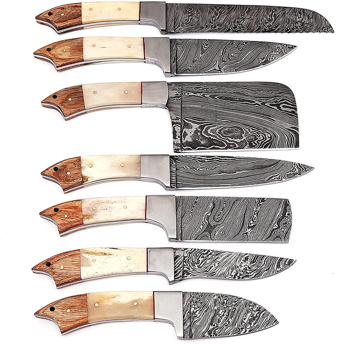 Custom Handmade Chef Knives Set / Kitchen Knives Set / 7Pcs Chef Set / Damascus Blades Chef Knives Set / BBQ Knives Set / Best gift item / Mother Day Gift / Professional Chef For Gift