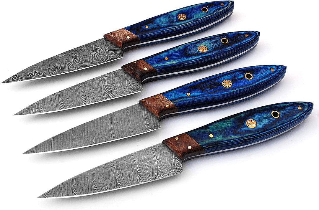 Handmade Damascus Steak Knife Set of 4 BBQ Pcs With Wood Handle, Kitchen Chef Knives, Gift For Women, Gift for Mother, wedding gift