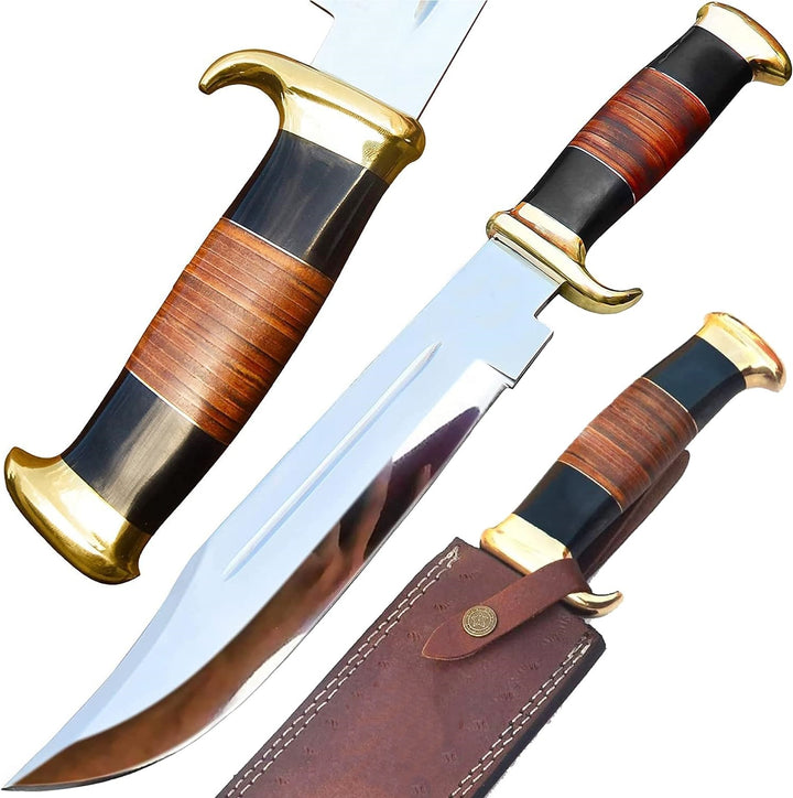 Handmade D2 Steel Mirror High Polish Crocodile🐊 Dundee Camping / Hunting Survival Bowie Knife Comes With Leather Sheath