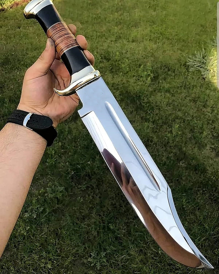 Handmade D2 Steel Mirror High Polish Crocodile🐊 Dundee Camping / Hunting Survival Bowie Knife Comes With Leather Sheath