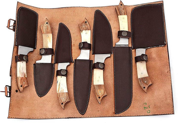 Custom Handmade Chef Knives Set / Kitchen Knives Set / 7Pcs Chef Set / Damascus Blades Chef Knives Set / BBQ Knives Set / Best gift item / Mother Day Gift / Professional Chef For Gift