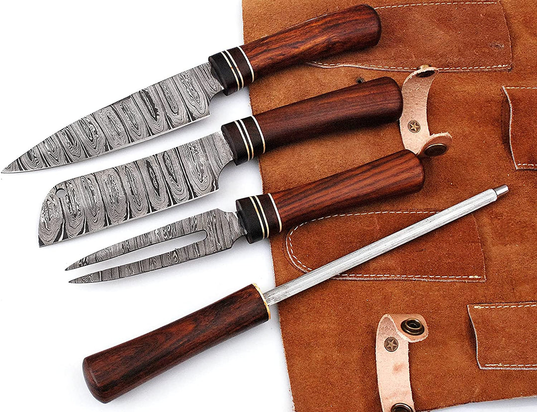 Custom Handmade Chef Knives Set / Kitchen Knives Set / 3Pcs Chef Set / Damascus Blades Chef Knives Set / BBQ Knives Set / Best gift item / Mother Day Gift / Professional Chef For Gift