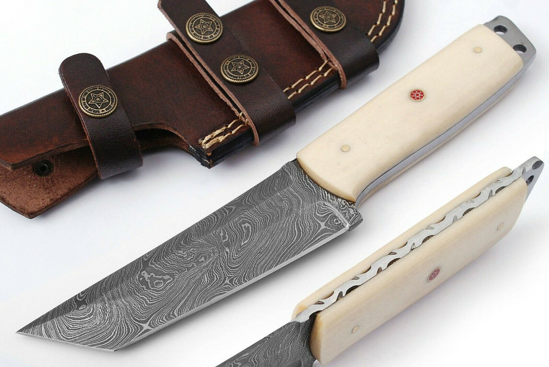 Custom Handmade Damascus Steel Tanto Knife 9.5", Damascus Hunting Knife, Fixed Blade Knife, Gift for Men