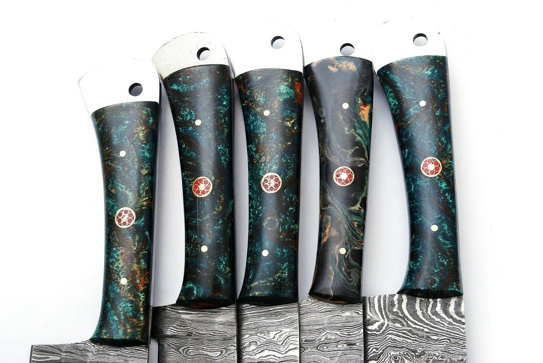 Custom Handmade Chef Knives Set / Kitchen Knives Set / 5Pcs Chef Set / Damascus Blades Chef Knives Set / BBQ Knives Set / Best gift item / Mother Day Gift / Professional Chef For Gift