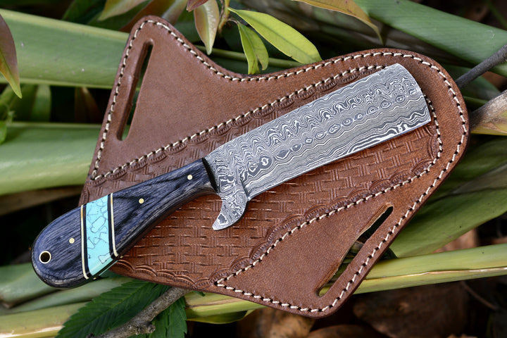 8.5" Inches HAND FORGED Full Tang Damascus Steel Bull Cutter Knife+ Leather sheath