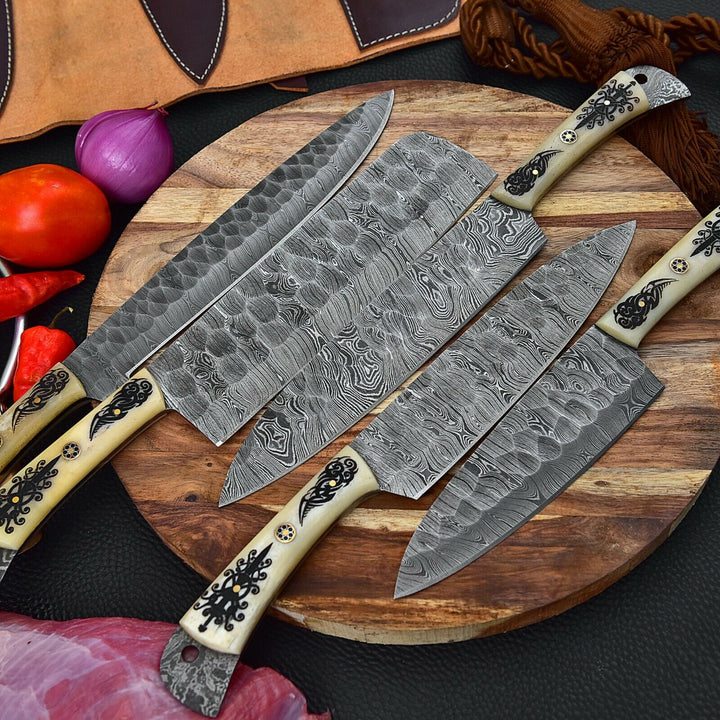 Custom Handmade Chef Knives Set / Kitchen Knives Set / 5Pcs Chef Set / Damascus Blades Chef Knives Set / BBQ Knives Set / Best handmade gift item / Mother Day Gift / Professional Chef For Gift