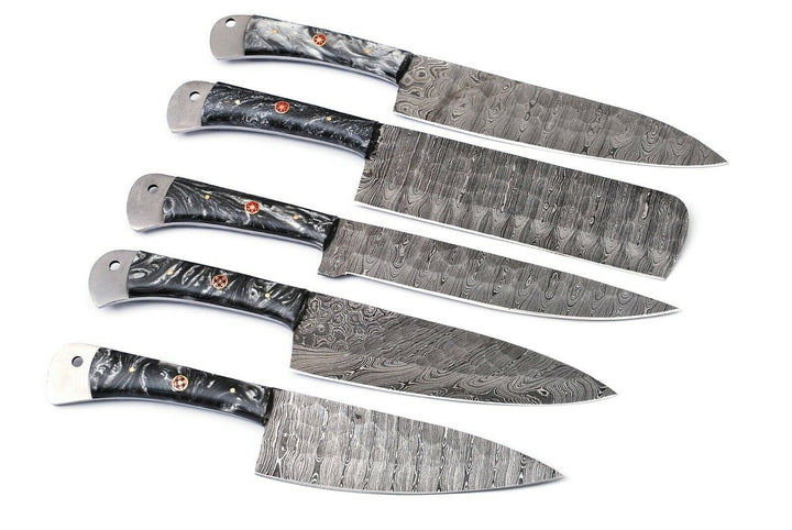 Custom Handmade Chef Knives Set / Kitchen Knives Set / 5Pcs Chef Set / Damascus Blades Chef Knives Set / BBQ Knives Set / Best gift item / Mother Day Gift / Professional Chef For Gift