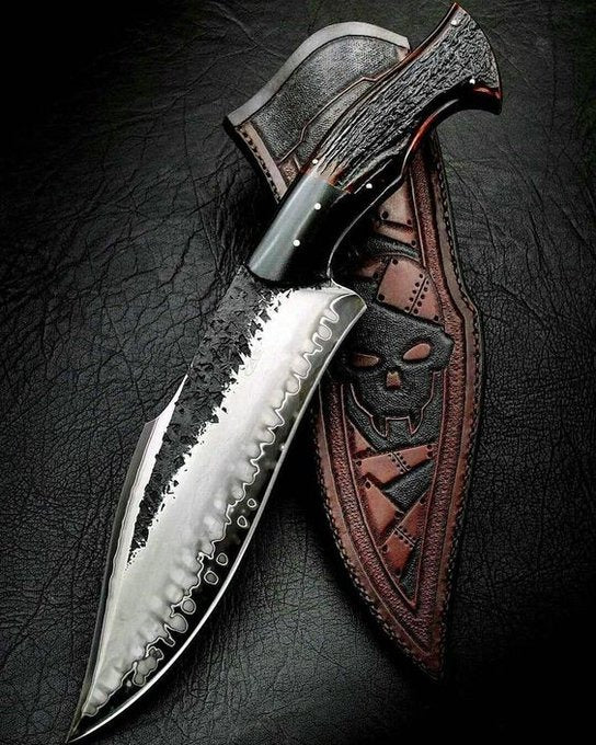 HTS-7 Damascus FEATHER Bowie // Custom // WENGE Wood Handle Amazing gr —  HomeTown Knives