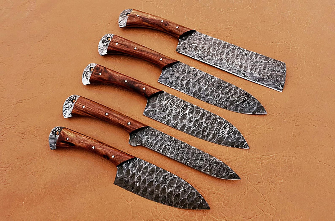 Custom Handmade Chef Knives Set / Kitchen Knives Set / 5Pcs Chef Set / Damascus Blades Chef Knives Set / BBQ Knives Set / Best gift item / Mother Day Gift / Professional Chef For Gift