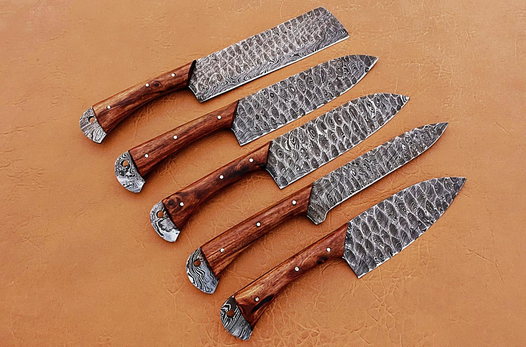 Custom Handmade Chef Knives Set / Kitchen Knives Set / 5Pcs Chef Set / Damascus Blades Chef Knives Set / BBQ Knives Set / Best gift item / Mother Day Gift / Professional Chef For Gift