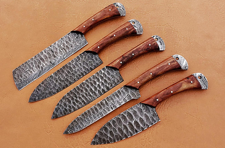 Custom Handmade Chef Knives Set / Kitchen Knives Set / 5Pcs Chef Set / Damascus Blades Chef Knives Set / BBQ Knives Set / Best gift item / Mother Day Gift / Professional Chef For Gift