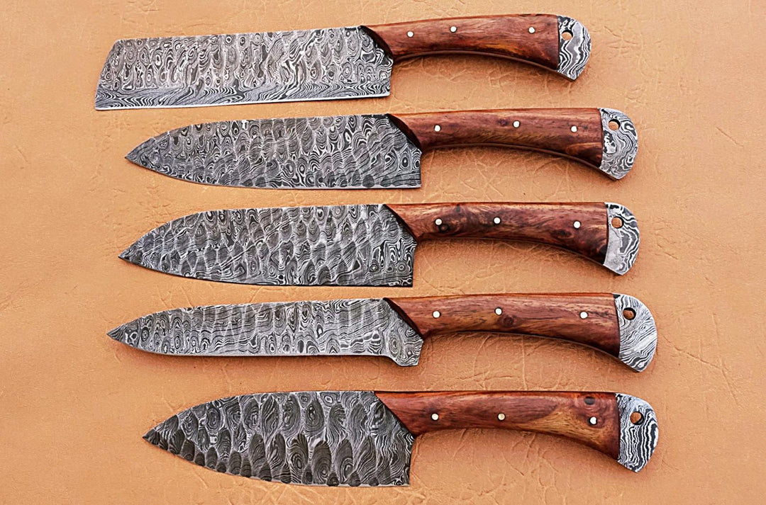 Custom Handmade Chef Knives Set / Kitchen Knives Set / 5Pcs Chef Set / Damascus Blades Chef Knives Set / BBQ Knives Set / Best gift item / Mother Day Gift / Professional Chef For Gift