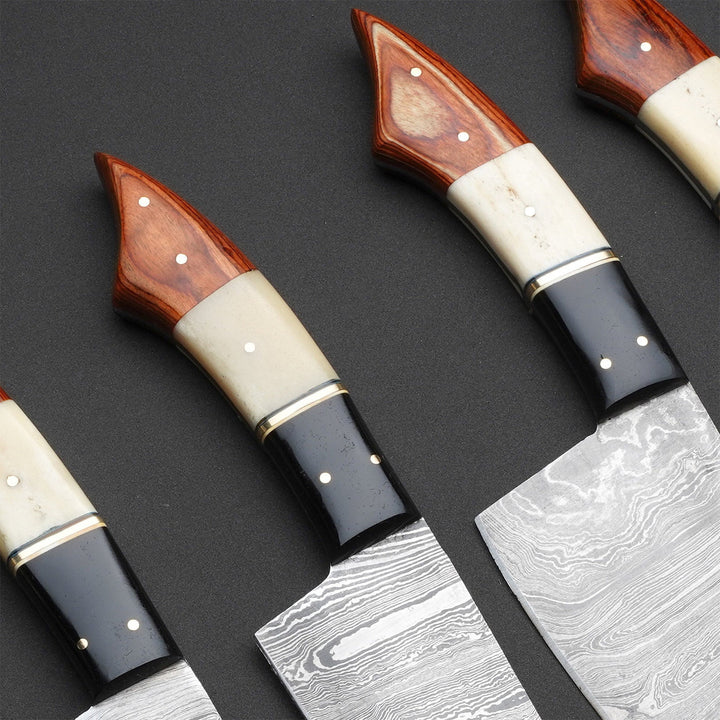 Handmade Damascus Chef Knives Set of 6Pcs BBQ Knives Kitchen Knives Groomsman Wedding Anniversary Gift for Men and women Love