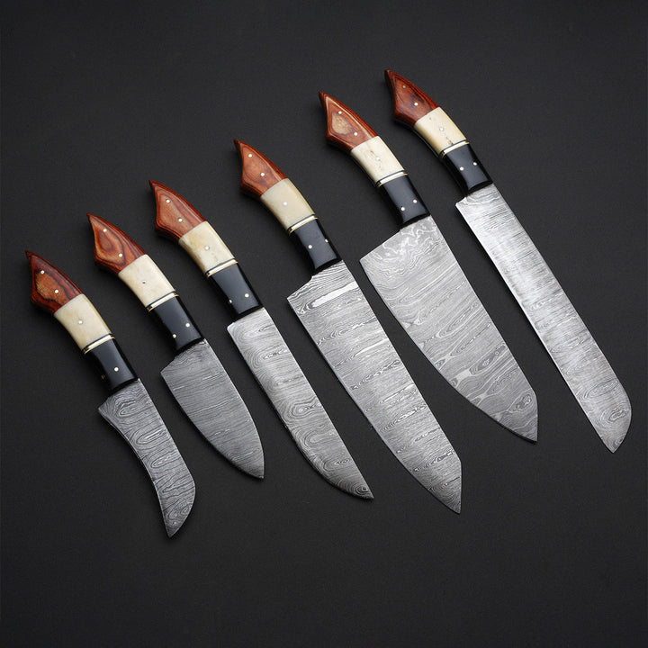 Handmade Damascus Chef Knives Set of 6Pcs BBQ Knives Kitchen Knives Groomsman Wedding Anniversary Gift for Men and women Love