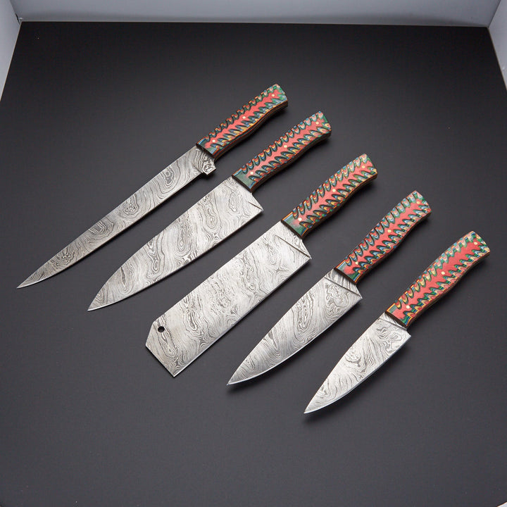 Custom Handmade Chef Knives Set / Kitchen Knives Set / 5Pcs Chef Set / Damascus Blades Chef Knives Set / BBQ Knives Set / Best gift item / Mother Day Gift / Professional Chef For Gift