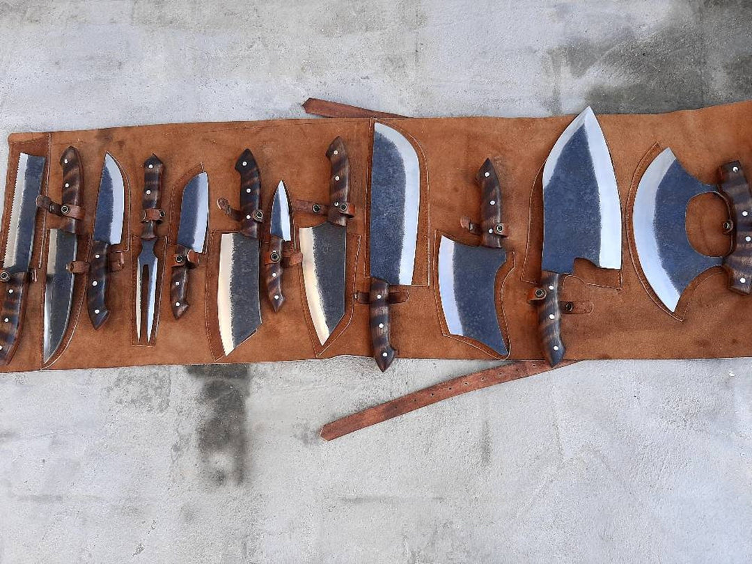 Handmade 1095 High Carbon Steel Forged Blades Complete Full Chef Knives Set of  12 Pieces Chef Set, Kitchen Knives Set & Leather Roll Bag, Mother's Day Gift, Father's Day Gift, Birthday Gift, Wedding Gift, Best Handmade Gift item, Gift for him/her