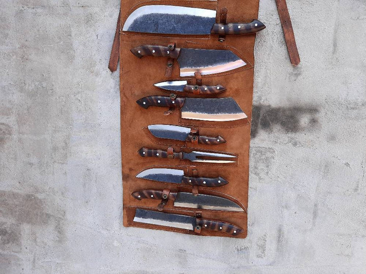 Handmade 1095 High Carbon Steel Forged Blades Complete Full Chef Knives Set of  12 Pieces Chef Set, Kitchen Knives Set & Leather Roll Bag, Mother's Day Gift, Father's Day Gift, Birthday Gift, Wedding Gift, Best Handmade Gift item, Gift for him/her