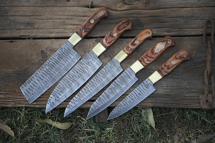 Custom Handmade Chef Knives Set / Kitchen Knives Set / 5Pcs Chef Set / Damascus Blades Chef Knives Set / BBQ Knives Set / Best handmade gift item / Mother Day Gift / Professional Chef For Gift