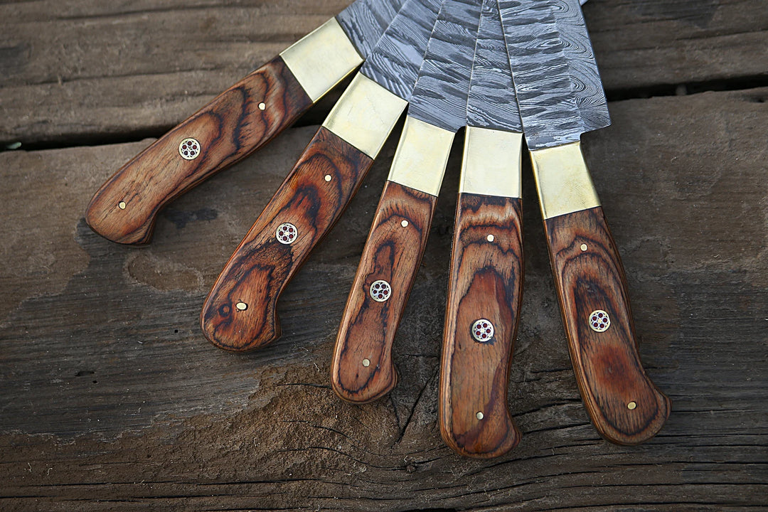 Custom Handmade Chef Knives Set / Kitchen Knives Set / 5Pcs Chef Set / Damascus Blades Chef Knives Set / BBQ Knives Set / Best handmade gift item / Mother Day Gift / Professional Chef For Gift