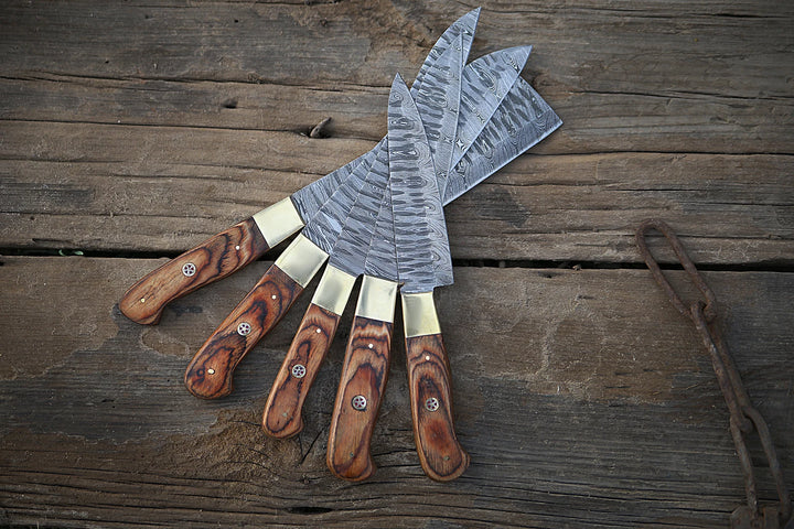 Custom Handmade Chef Knives Set / Kitchen Knives Set / 5Pcs Chef Set / Damascus Blades Chef Knives Set / BBQ Knives Set / Best handmade gift item / Mother Day Gift / Professional Chef For Gift