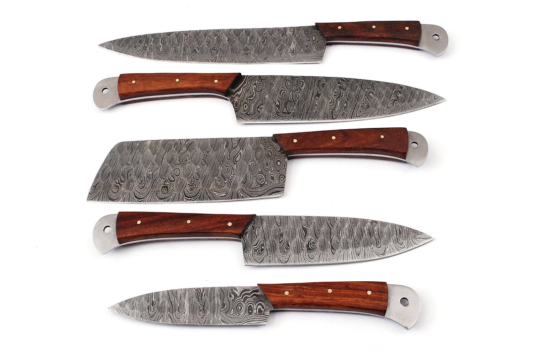 Custom Handmade Chef Knives Set / Kitchen Knives Set / 5Pcs Chef Set / Damascus Blades Chef Knives Set / BBQ Knives Set / Best handmade gift item / Mother Day Gift / Professional Chef For Gift