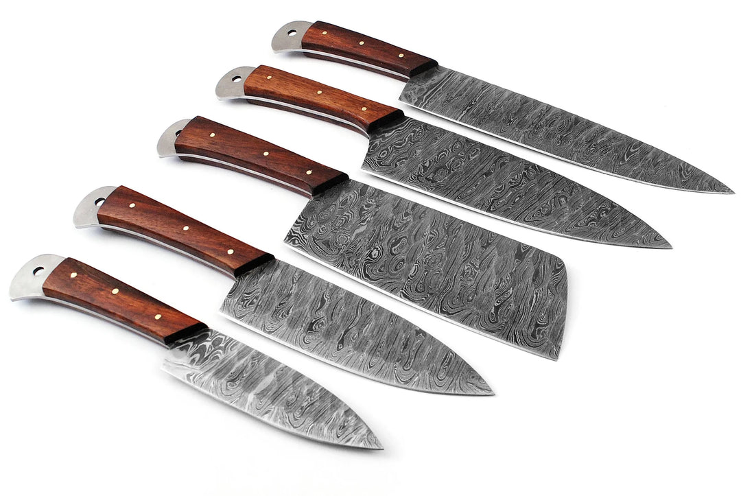 Custom Handmade Chef Knives Set / Kitchen Knives Set / 5Pcs Chef Set / Damascus Blades Chef Knives Set / BBQ Knives Set / Best handmade gift item / Mother Day Gift / Professional Chef For Gift