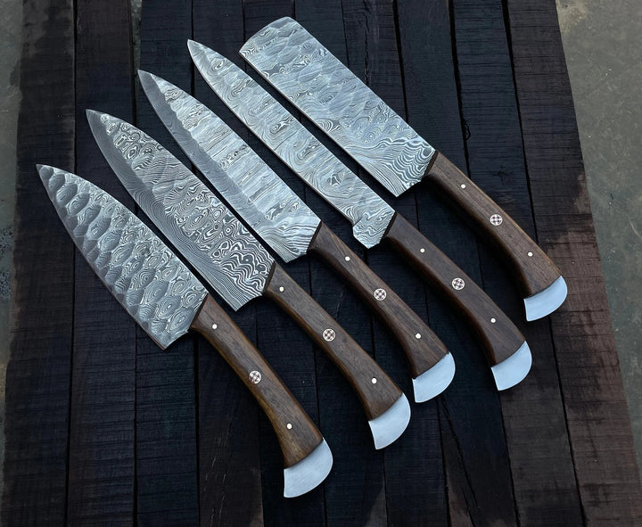 Custom Handmade Chef Knives Set / Kitchen Knives Set / 5Pcs Chef Set / Damascus Blades Chef Knives Set / BBQ Knives Set / Best handmade gift item / Mother Day Gift / Professional Chef For Gift