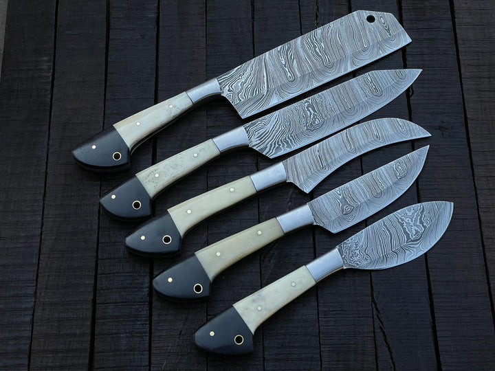 Custom Handmade Chef Knives Set / Kitchen Knives Set / 5Pcs Chef Set / Damascus Blades Chef Knives Set / BBQ Knives Set / Best handmade gift item / Mother Day Gift / Professional Chef For Gift