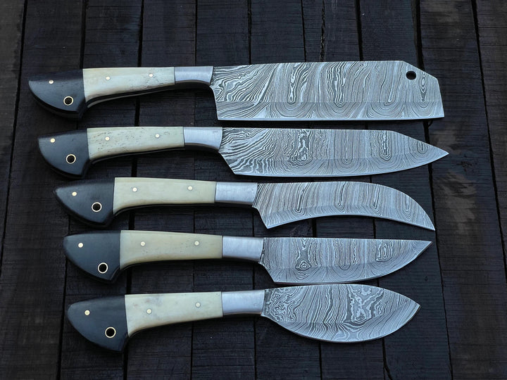 Custom Handmade Chef Knives Set / Kitchen Knives Set / 5Pcs Chef Set / Damascus Blades Chef Knives Set / BBQ Knives Set / Best handmade gift item / Mother Day Gift / Professional Chef For Gift