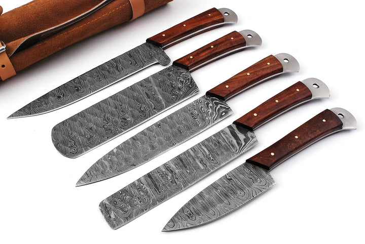 Custom Handmade Chef Knives Set / Kitchen Knives Set / 5Pcs Chef Set / Damascus Blades Chef Knives Set / BBQ Knives Set / Best handmade gift item / Mother Day Gift / Professional Chef For Gift