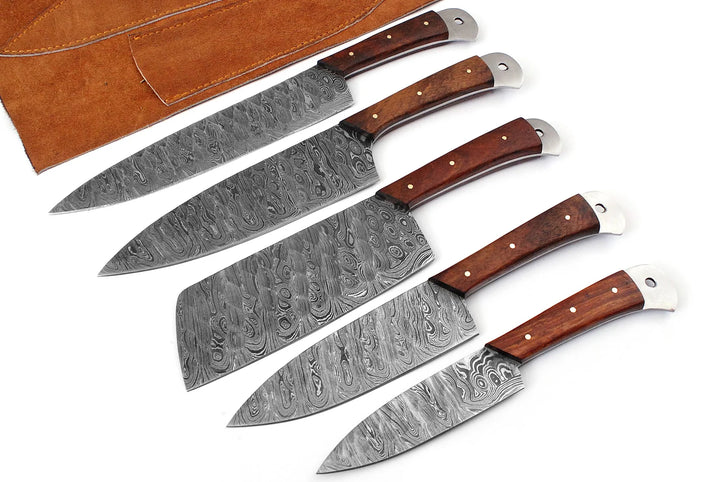 Custom Handmade Chef Knives Set / Kitchen Knives Set / 5Pcs Chef Set / Damascus Blades Chef Knives Set / BBQ Knives Set / Best handmade gift item / Mother Day Gift / Professional Chef For Gift