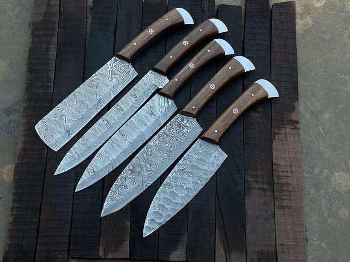 Custom Handmade Chef Knives Set / Kitchen Knives Set / 5Pcs Chef Set / Damascus Blades Chef Knives Set / BBQ Knives Set / Best handmade gift item / Mother Day Gift / Professional Chef For Gift