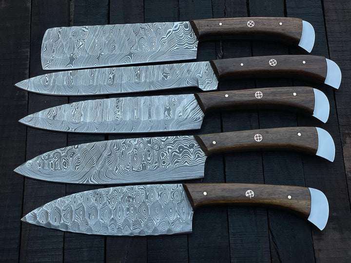 Custom Handmade Chef Knives Set / Kitchen Knives Set / 5Pcs Chef Set / Damascus Blades Chef Knives Set / BBQ Knives Set / Best handmade gift item / Mother Day Gift / Professional Chef For Gift