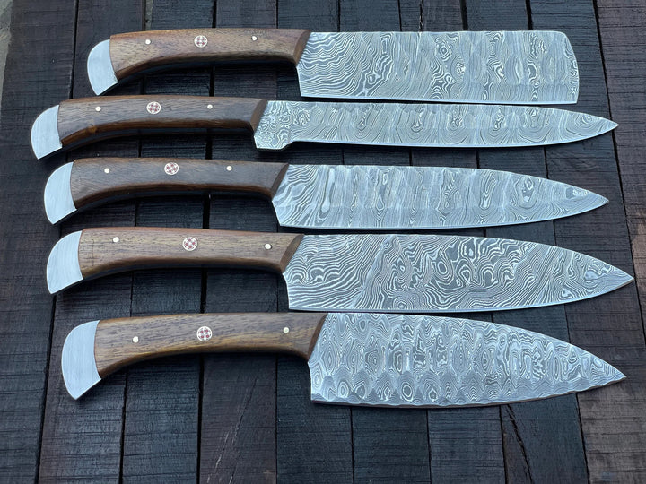 Custom Handmade Chef Knives Set / Kitchen Knives Set / 5Pcs Chef Set / Damascus Blades Chef Knives Set / BBQ Knives Set / Best handmade gift item / Mother Day Gift / Professional Chef For Gift