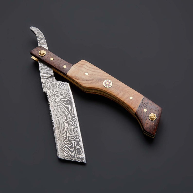 Foldable Straight Razor Handmade Damascus Steel Straight Folding Razor With Shaving Ready Boyf ...