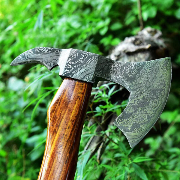 Custom Handmade Damascus Steel Tomahawk Axe with Rose Wood Handle - 21 Inches by The Edge Blades