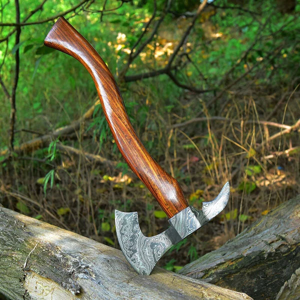 Custom Handmade Damascus Steel Tomahawk Axe with Rose Wood Handle - 21 Inches by The Edge Blades