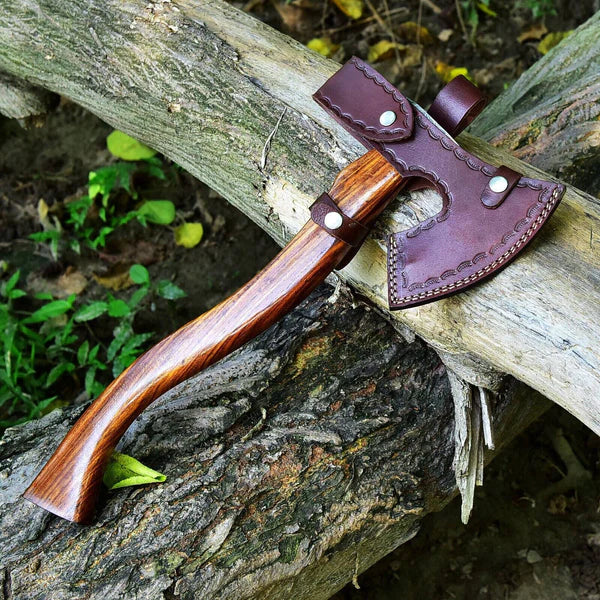 Custom Handmade Damascus Steel Tomahawk Axe with Rose Wood Handle - 21 Inches by The Edge Blades