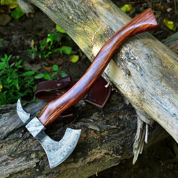 Custom Handmade Damascus Steel Tomahawk Axe with Rose Wood Handle - 21 Inches by The Edge Blades