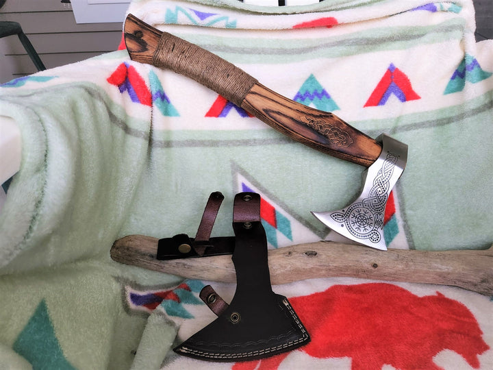 Custom Handmade Viking Gift Forged Carbon steel Axe with Ash Wood handle, Viking axe with sheath Best Birthday Anniversary gift for him;