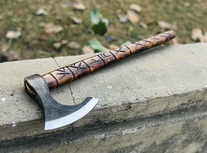 Custom Handmade Viking Gift Forged Carbon steel Axe with Rose Wood handle, Viking axe with sheath Best Birthday Anniversary gift for him