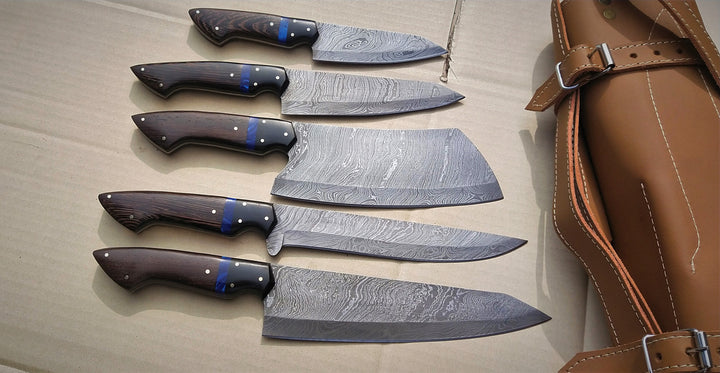 Custom Handmade Chef Knives Set / Kitchen Knives Set / 5Pcs Chef Set / Damascus Blades Chef Knives Set / BBQ Knives Set / Best gift item / Mother Day Gift / Professional Chef For Gift