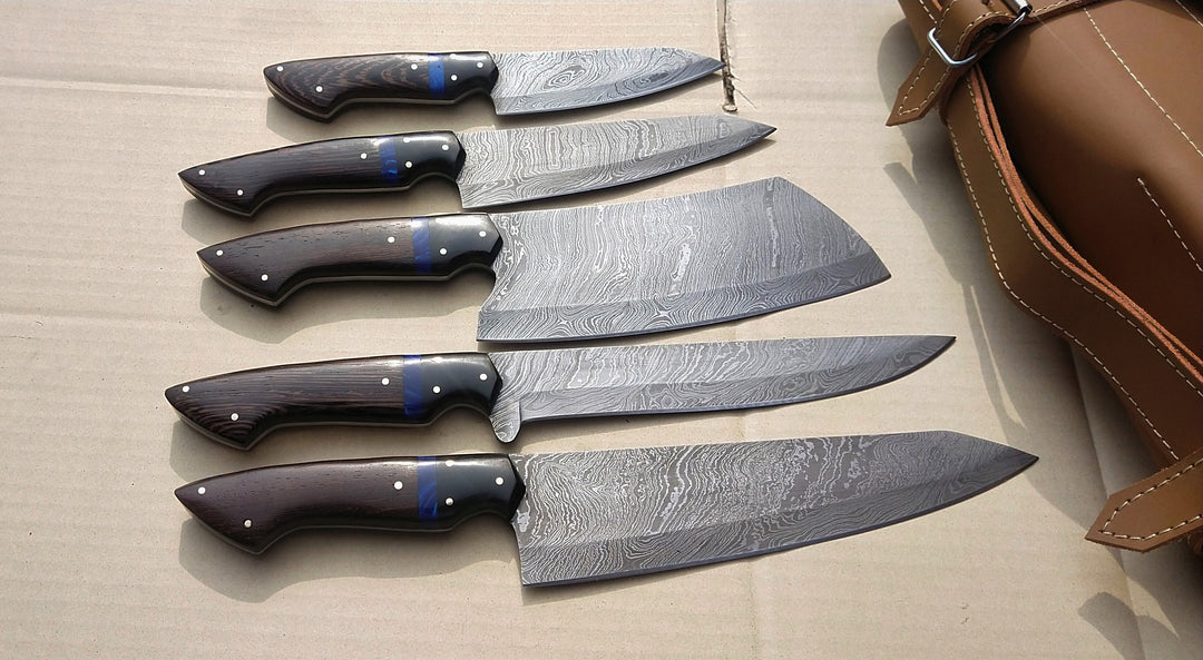 Custom Handmade Chef Knives Set / Kitchen Knives Set / 5Pcs Chef Set / Damascus Blades Chef Knives Set / BBQ Knives Set / Best gift item / Mother Day Gift / Professional Chef For Gift